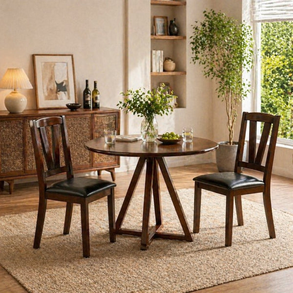 English Elm Set of 2 Cushioned Rubberwood Dining Chairs Warm Brown Finish for Kitchen Tables B2770P507144