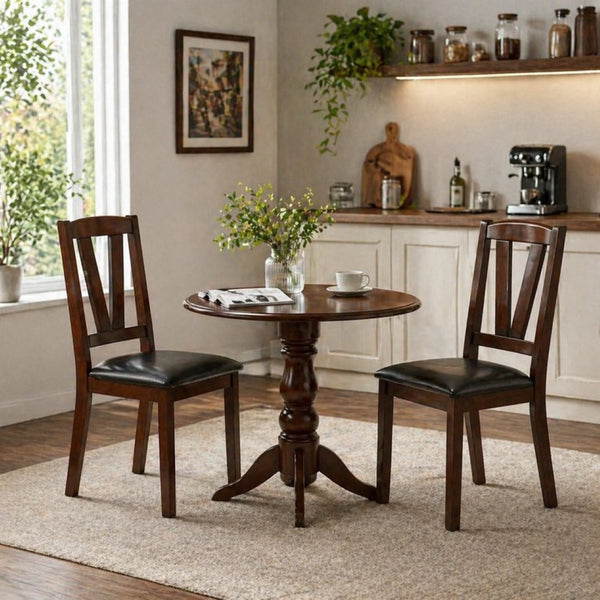 English Elm Set of 2 Cushioned Rubberwood Dining Chairs Warm Brown Finish for Kitchen Tables B2770P507144