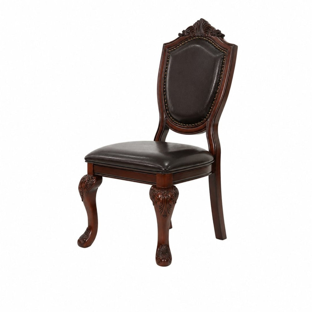 English Elm Set of 2 Ornate Rubberwood Dining Chairs Leather Upholstered Formal European Style B2770P507228