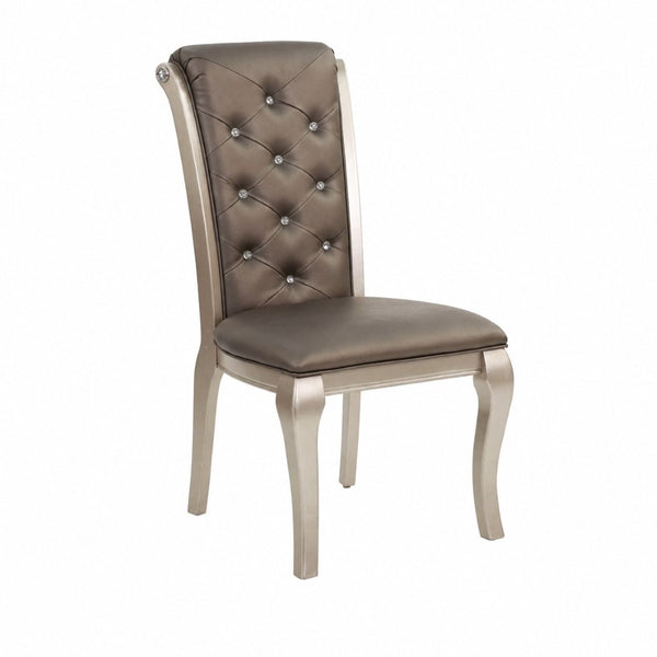 English Elm Set of 2 Glam Upholstered Dining Chairs Crystal Tufted Back Rubberwood Legs Taupe B2770P507460