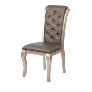 English Elm Set of 2 Glam Upholstered Dining Chairs Crystal Tufted Back Rubberwood Legs Taupe B2770P507460