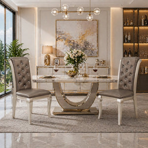 English Elm Set of 2 Glam Upholstered Dining Chairs Crystal Tufted Back Rubberwood Legs Taupe B2770P507460