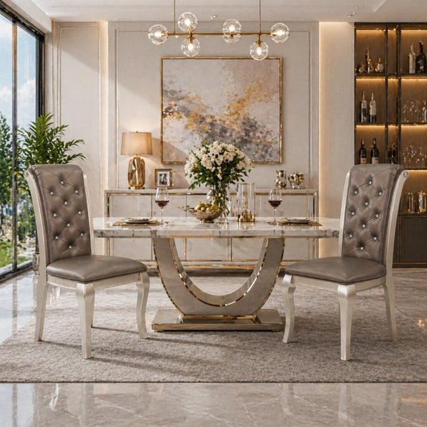 English Elm Set of 2 Glam Upholstered Dining Chairs Crystal Tufted Back Rubberwood Legs Taupe B2770P507460
