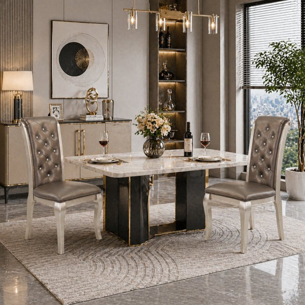 English Elm Set of 2 Glam Upholstered Dining Chairs Crystal Tufted Back Rubberwood Legs Taupe B2770P507460