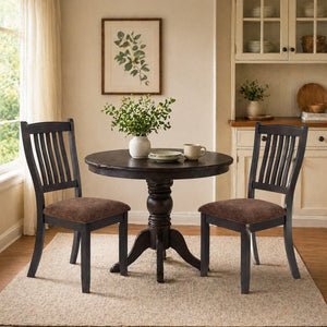 English Elm Set of 2 Rubberwood Dining Chairs with Upholstered Seat and Slat Back for Versatile Rooms B2770P507648