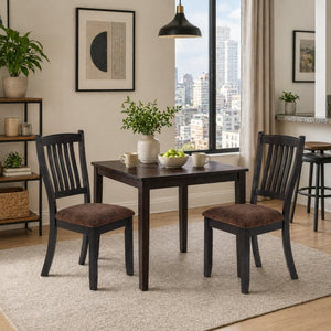 English Elm Set of 2 Rubberwood Dining Chairs with Upholstered Seat and Slat Back for Versatile Rooms B2770P507648