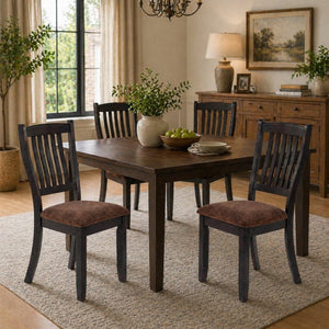 English Elm Set of 2 Rubberwood Dining Chairs with Upholstered Seat and Slat Back for Versatile Rooms B2770P507648