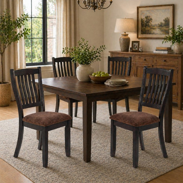 English Elm Set of 2 Rubberwood Dining Chairs with Upholstered Seat and Slat Back for Versatile Rooms B2770P507648