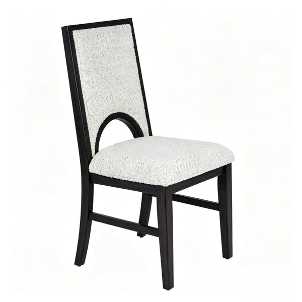 English Elm Set of 2 Arched Cutout Back Dining Chairs White Upholstered Seat Black Wood Frame B2770P508501