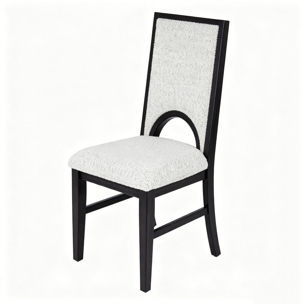 English Elm Set of 2 Arched Cutout Back Dining Chairs White Upholstered Seat Black Wood Frame B2770P508501