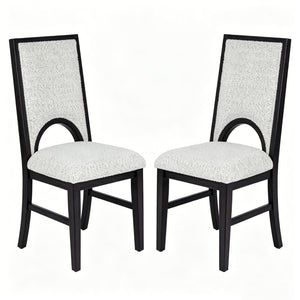 English Elm Set of 2 Arched Cutout Back Dining Chairs White Upholstered Seat Black Wood Frame B2770P508501