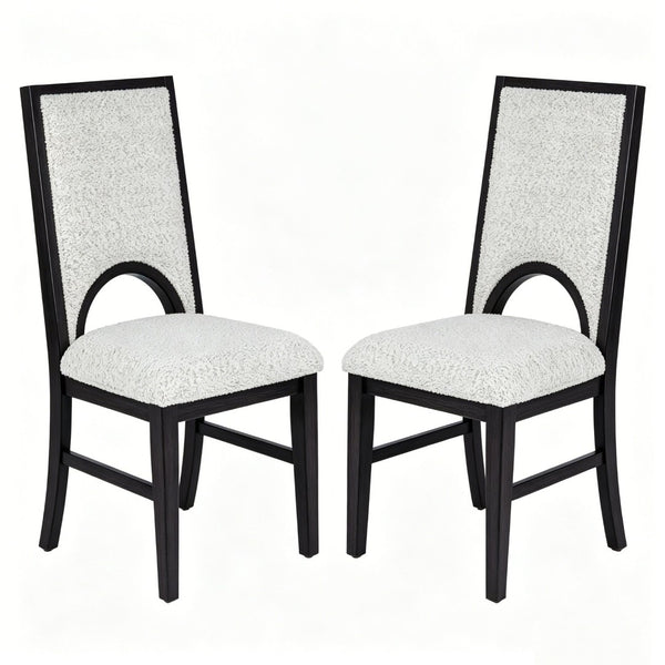 English Elm Set of 2 Arched Cutout Back Dining Chairs White Upholstered Seat Black Wood Frame B2770P508501