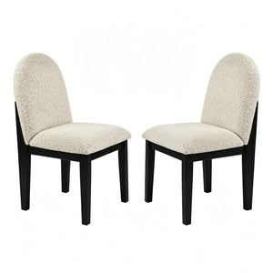 English Elm Set of 2 White Fabric Dining Chairs Rubberwood Frame Ergonomic Modern Seating B2770P508839