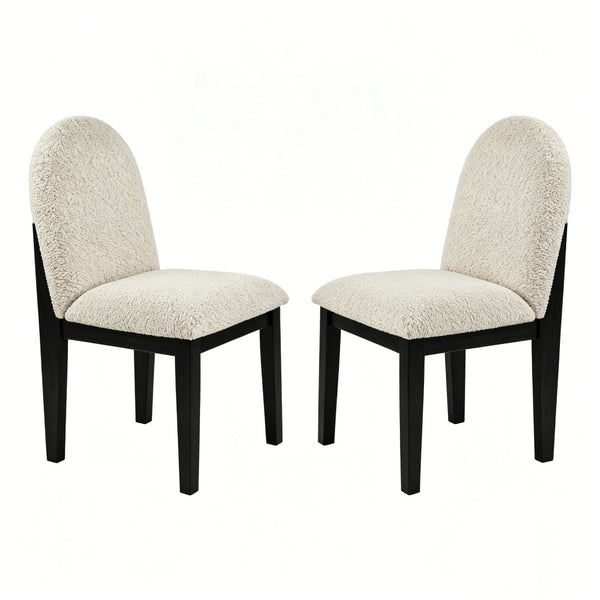 English Elm Set of 2 White Fabric Dining Chairs Rubberwood Frame Ergonomic Modern Seating B2770P508839