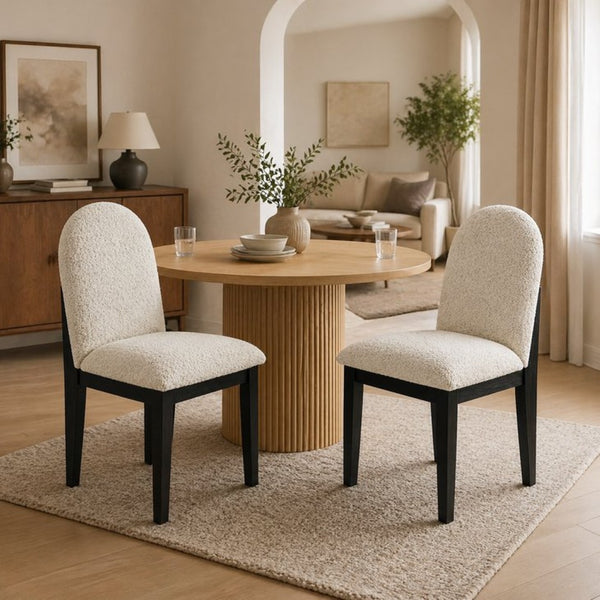 English Elm Set of 2 White Fabric Dining Chairs Rubberwood Frame Ergonomic Modern Seating B2770P508839