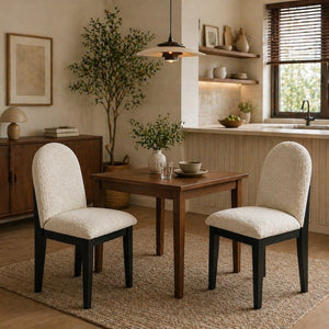 English Elm Set of 2 White Fabric Dining Chairs Rubberwood Frame Ergonomic Modern Seating B2770P508839