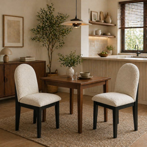 English Elm Set of 2 White Fabric Dining Chairs Rubberwood Frame Ergonomic Modern Seating B2770P508839