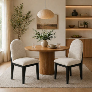 English Elm Set of 2 White Fabric Dining Chairs Rubberwood Frame Ergonomic Modern Seating B2770P508839