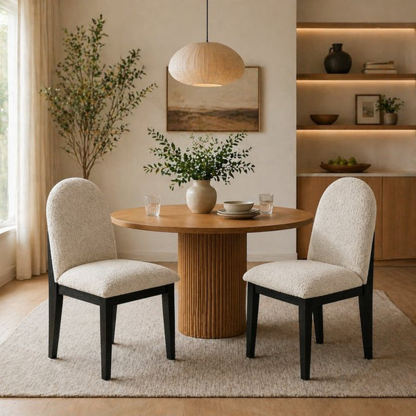 English Elm Set of 2 White Fabric Dining Chairs Rubberwood Frame Ergonomic Modern Seating B2770P508839
