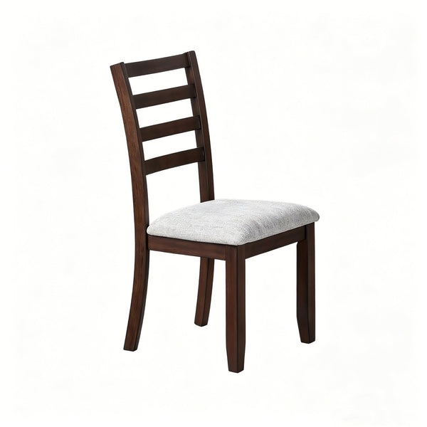 English Elm Set of 2 Farmhouse Ladder Back Chairs Solid Rubberwood Walnut Upholstered Seat B2770P508847