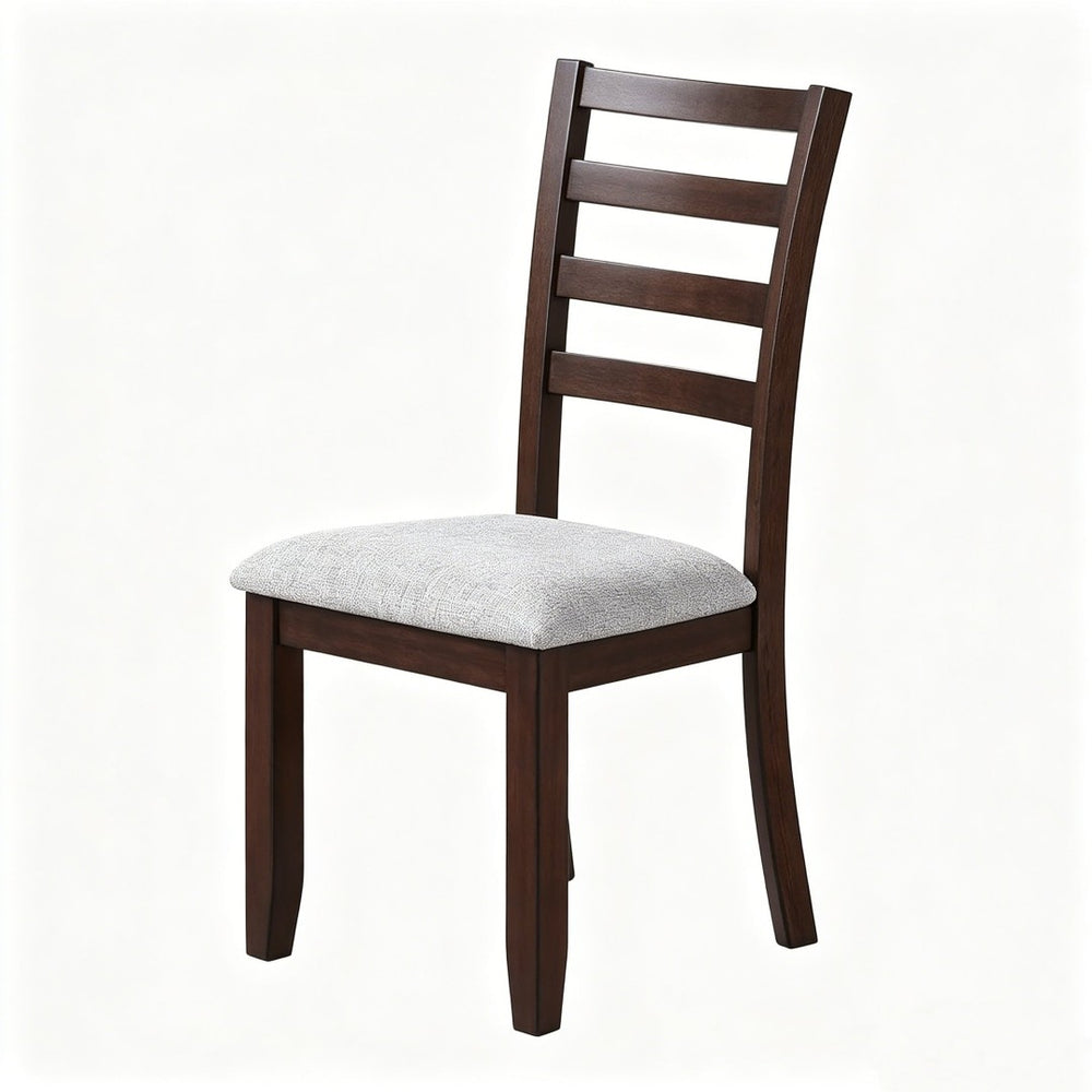 English Elm Set of 2 Farmhouse Ladder Back Chairs Solid Rubberwood Walnut Upholstered Seat B2770P508847