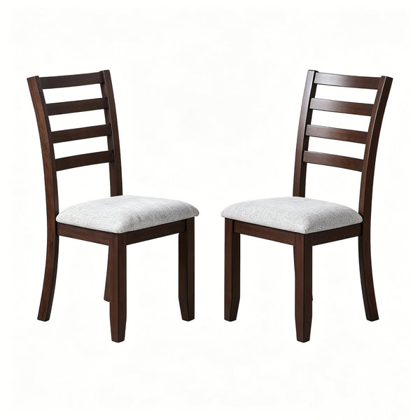 English Elm Set of 2 Farmhouse Ladder Back Chairs Solid Rubberwood Walnut Upholstered Seat B2770P508847
