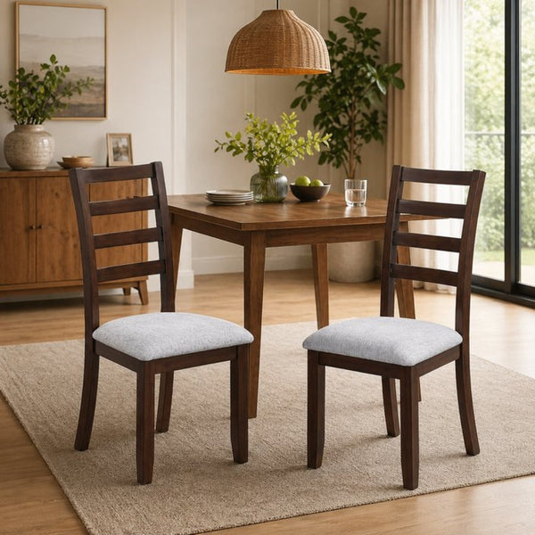 English Elm Set of 2 Farmhouse Ladder Back Chairs Solid Rubberwood Walnut Upholstered Seat B2770P508847