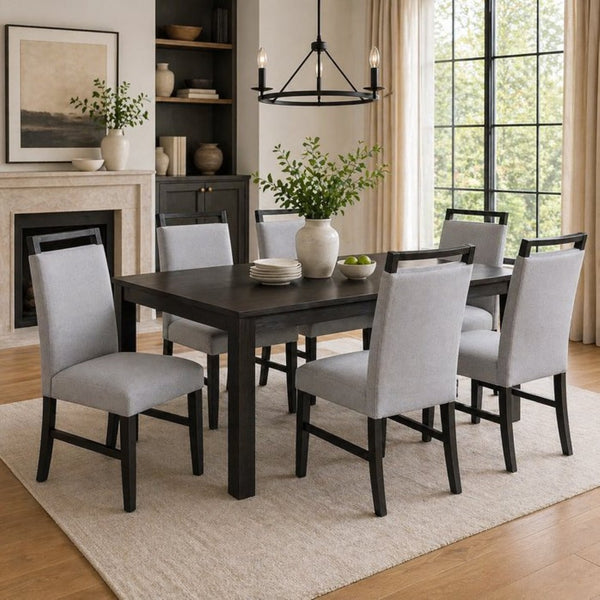 English Elm Set of 2 Upholstered Rubberwood Dining Chairs with Sculpted Pull Handle for Modern Homes B2770P508860