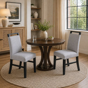 English Elm Set of 2 Upholstered Rubberwood Dining Chairs with Sculpted Pull Handle for Modern Homes B2770P508860