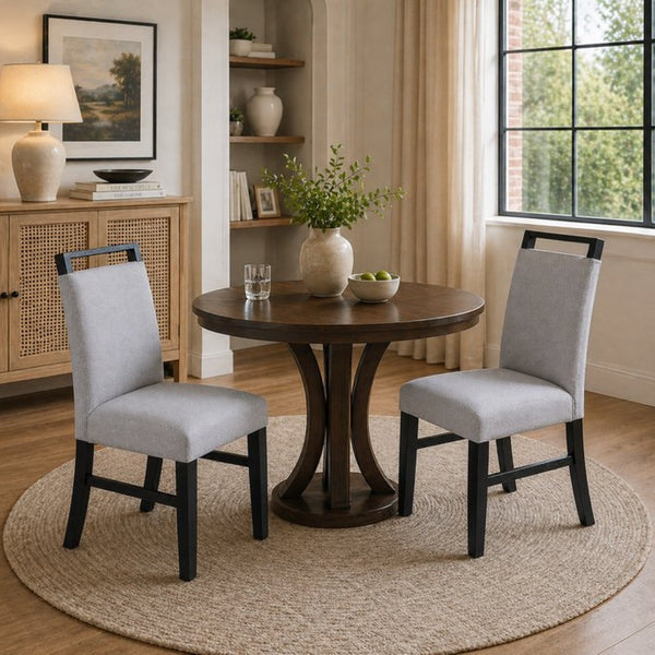 English Elm Set of 2 Upholstered Rubberwood Dining Chairs with Sculpted Pull Handle for Modern Homes B2770P508860