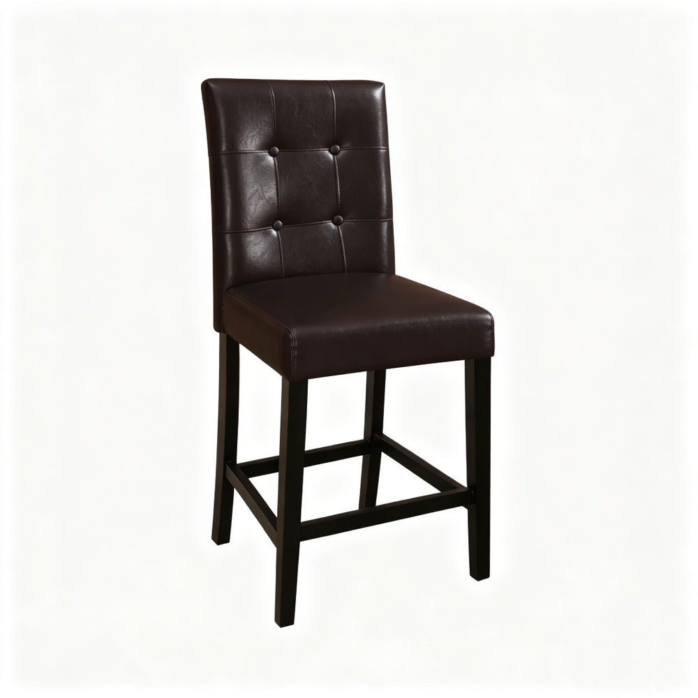 English Elm Set of 2 Tufted Faux Leather Counter Stools Solid Wood Frame Kitchen Island Seating B2770P508880