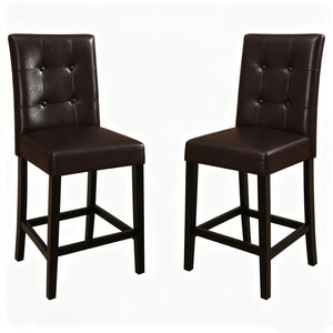 English Elm Set of 2 Tufted Faux Leather Counter Stools Solid Wood Frame Kitchen Island Seating B2770P508880
