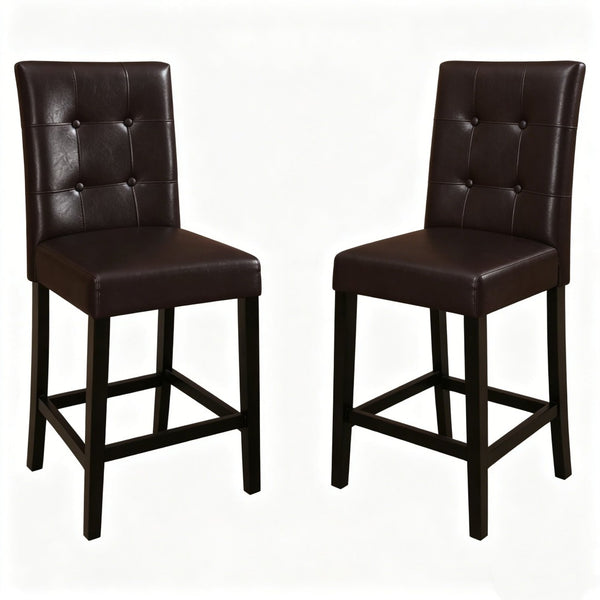 English Elm Set of 2 Tufted Faux Leather Counter Stools Solid Wood Frame Kitchen Island Seating B2770P508880
