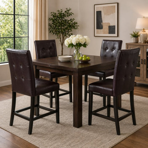 English Elm Set of 2 Tufted Faux Leather Counter Stools Solid Wood Frame Kitchen Island Seating B2770P508880