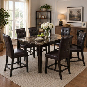 English Elm Set of 2 Tufted Faux Leather Counter Stools Solid Wood Frame Kitchen Island Seating B2770P508880