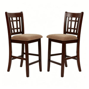 English Elm Set of 2 Solid Wood Open Back Counter Stools Upholstered Seat for Kitchen Islands B2770P508909