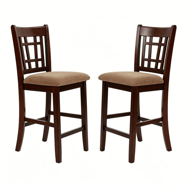 English Elm Set of 2 Solid Wood Open Back Counter Stools Upholstered Seat for Kitchen Islands B2770P508909