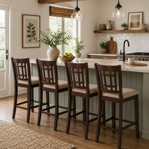 English Elm Set of 2 Solid Wood Open Back Counter Stools Upholstered Seat for Kitchen Islands B2770P508909