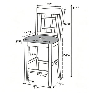 English Elm Set of 2 Solid Wood Open Back Counter Stools Upholstered Seat for Kitchen Islands B2770P508909