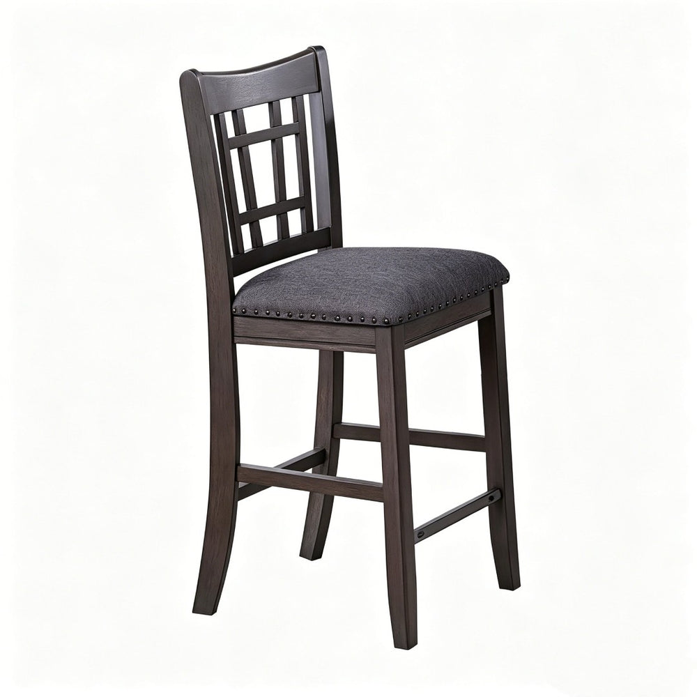 English Elm 2pcs Upholstered Counter Stools Nailhead Fabric Seat Wood Frame Kitchen Island Chairs B2770P508924