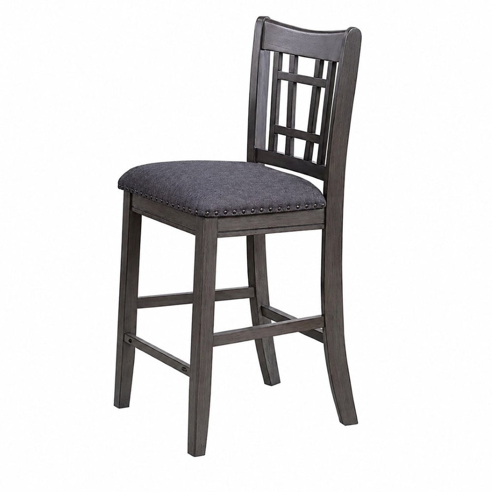 English Elm 2pcs Upholstered Counter Stools Nailhead Fabric Seat Wood Frame Kitchen Island Chairs B2770P508924