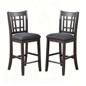 English Elm 2pcs Upholstered Counter Stools Nailhead Fabric Seat Wood Frame Kitchen Island Chairs B2770P508924