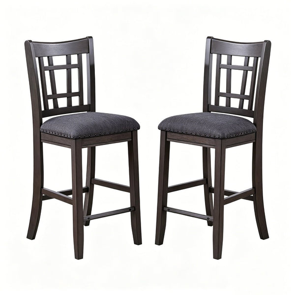 English Elm 2pcs Upholstered Counter Stools Nailhead Fabric Seat Wood Frame Kitchen Island Chairs B2770P508924