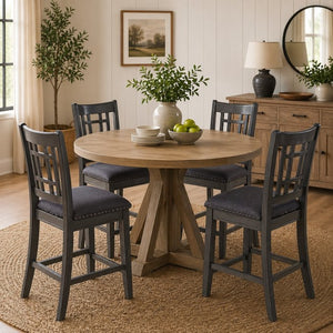 English Elm 2pcs Upholstered Counter Stools Nailhead Fabric Seat Wood Frame Kitchen Island Chairs B2770P508924