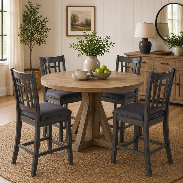 English Elm 2pcs Upholstered Counter Stools Nailhead Fabric Seat Wood Frame Kitchen Island Chairs B2770P508924