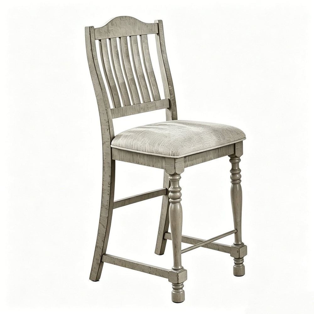 English Elm Set of 2 Farmhouse Counter Stools Solid Wood Slat Back Upholstered Distressed Finish B2770P509606