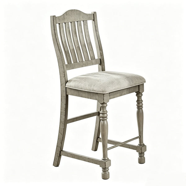 English Elm Set of 2 Farmhouse Counter Stools Solid Wood Slat Back Upholstered Distressed Finish B2770P509606