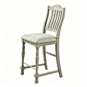 English Elm Set of 2 Farmhouse Counter Stools Solid Wood Slat Back Upholstered Distressed Finish B2770P509606