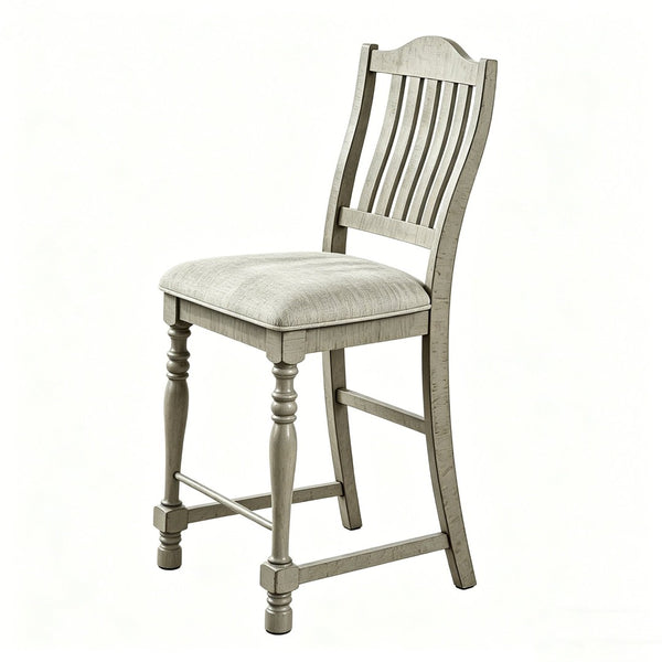 English Elm Set of 2 Farmhouse Counter Stools Solid Wood Slat Back Upholstered Distressed Finish B2770P509606