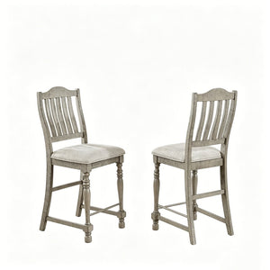 English Elm Set of 2 Farmhouse Counter Stools Solid Wood Slat Back Upholstered Distressed Finish B2770P509606